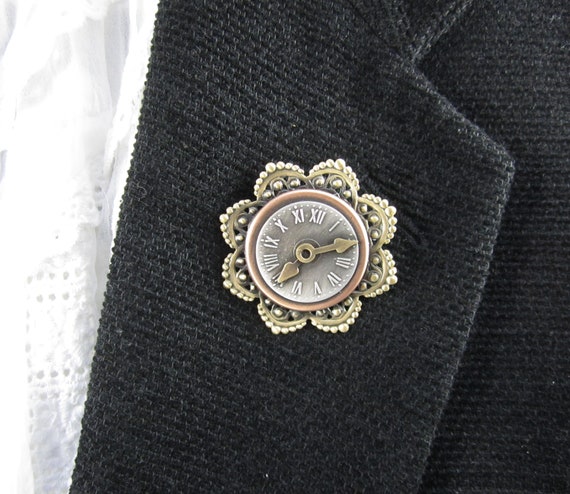 PINSwithPERSONALITY Steampunk Clock Brooch- Steampunk Jewelry