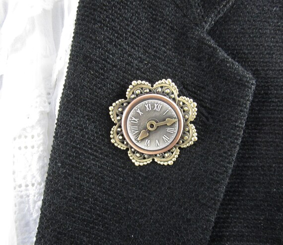 Clock brooch sale