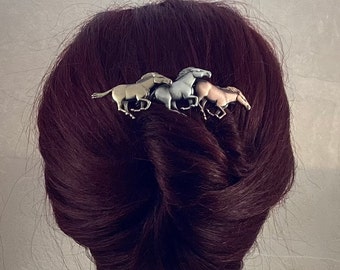 HORSES FRENCH BARRETTE 80mm- Thick Hair Barrette-  Horse Hair Clip- Equestrian Gift- Horse Lover Gift- Equine- Galloping Horses- Horse Farm-