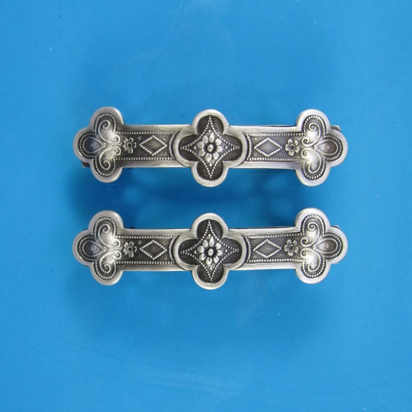 CELTIC CLOVER French Barrettes Set of Two 50mm- Barrettes for Thin Hair-  Hair Accessories- Hair Clip- Small Barrette- Silver Barrette