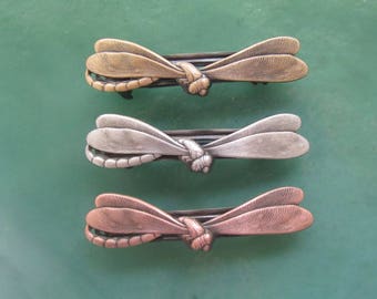 DRAGONFLY FRENCH BARRETTE 50mm- Barrettes for Thin Hair-  Hair Accessories- Hair Clips- Silver Barrettes- Small Barrettes