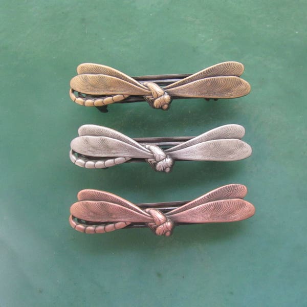 DRAGONFLY FRENCH BARRETTE 50mm- Barrettes for Thin Hair-  Hair Accessories- Hair Clips- Silver Barrettes- Small Barrettes