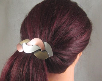 CURVY MIXED METAL 80mm French Barrette- Thick hair barrette- Hair Accessories- Large Barrette-