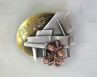 Baby Grand Piano Brooch- Piano Jewelry- Piano Pin- Music Teacher Gift- Music Award- Piano Keys with Notes- Musical Score- G Clef-