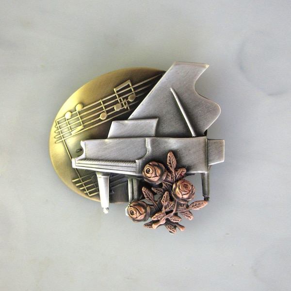 Baby Grand Piano Brooch- Piano Jewelry- Piano Pin- Music Teacher Gift- Music Award- Piano Keys with Notes- Musical Score- G Clef-