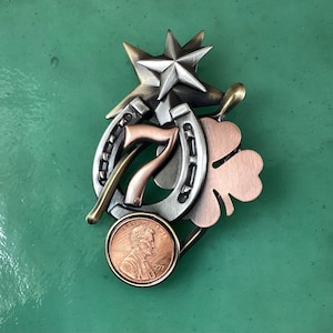 Lucky Lucky Lucky Pin- Lucky 7- Horseshoe- Lucky Penny- 4-Leaf Clover- Lucky Star- Wishbone- Gambling- Hat Pins for Women- Pocketbook Pins-