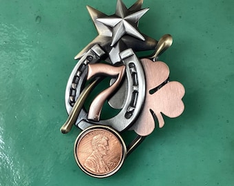 Lucky Lucky Lucky Pin- Lucky 7- Horseshoe- Lucky Penny- 4-Leaf Clover- Lucky Star- Wishbone- Gambling- Hat Pins for Women- Pocketbook Pins-