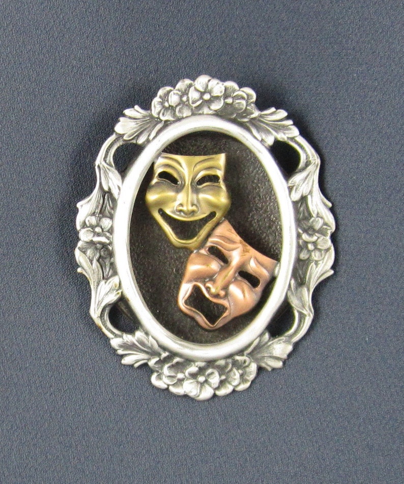 Comedy Tragedy Masks Brooch Comedy Tragedy Masks Jewelry Theater Masks Brooch Theater Masks Pin Drama Masks Jewelry image 3