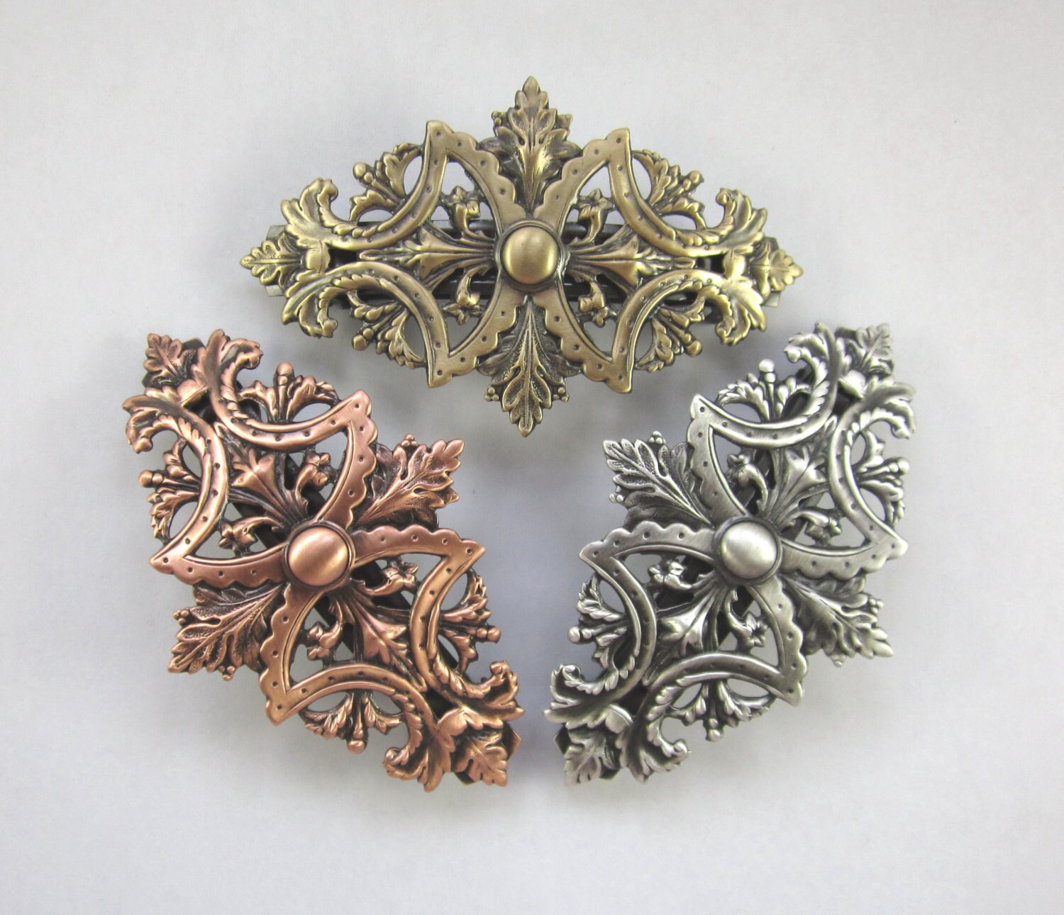 Vintage Victorian Style Hair Clip Black With Silver Floral Design Made In France Amazon.com : FRCOLOR 2pcs Vintage Flower Alligator Clips for  main image 2