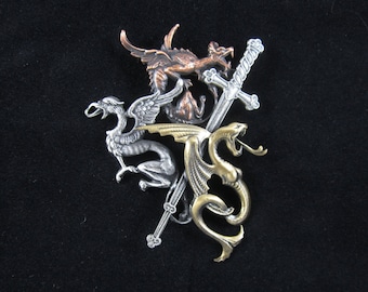 Dragons and Sword Brooch