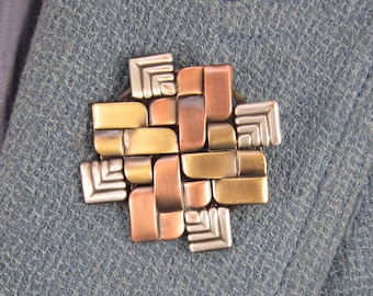 Quilted Metal Brooch- Gifts for Quilters- Modern Quilter- Quilt Jewelry- mixed metal jewelry