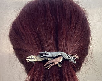 GREYHOUND FRENCH BARRETTE 80mm- Thick Hair Barrette- Hair Accessories- Hair Clip- Dog Rescue- Greyhound Jewelry- Dog Lover Jewelry- Adopt-