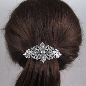 ヴィンテージ ビクトリア朝 フレンチバレッタ 80 MM - 厚手ヘアバレッタ - ヘアアクセサリー - ヘアクリップ - シルバーバレッタ - フィリグリーバレッタ