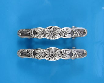 Lot de deux barrettes françaises 50 mm- Motif floral- Barrettes pour cheveux fins- Accessoires cheveux- Petite barrette- Barrettes pour femme