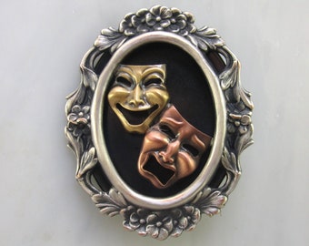 Comedy Tragedy Masks Brooch- Comedy Tragedy Masks Jewelry- Theater Masks Brooch- Theater Masks Pin- Drama Masks Jewelry-