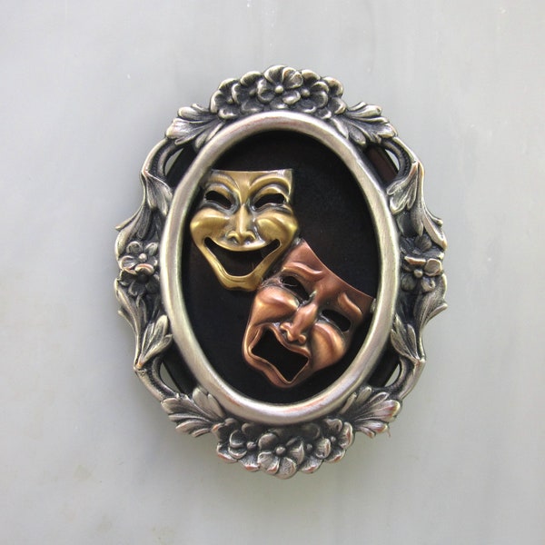 Comedy Tragedy Masks Brooch- Comedy Tragedy Masks Jewelry- Theater Masks Brooch- Theater Masks Pin- Drama Masks Jewelry-