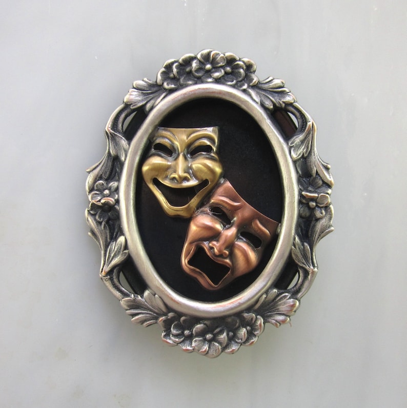 Comedy Tragedy Masks Brooch Comedy Tragedy Masks Jewelry Theater Masks Brooch Theater Masks Pin Drama Masks Jewelry image 1