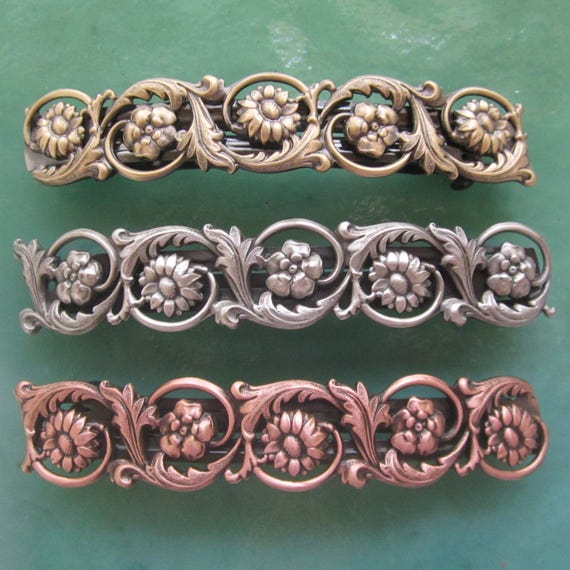 Big Hair French Barrette 100mm Thick Hair Barrette Floral Etsy