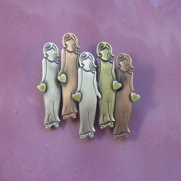 FIVE Sisters Pin- Sister Gift, Friends Gift, Best Friends Gift, Friendship Gift, BFF Gift Jewelry Brooch