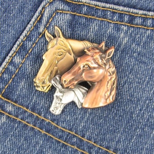 Horse Family Brooch- Horse Lover Gift- Equestrian Pin- Horse Enthusiast- mixed metal jewelry