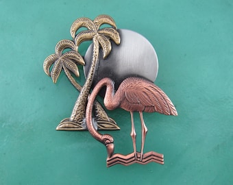 Flamingo by Moonlight Brooch- Flamingo Jewelry- Flamingo Gift- Tropical Flamingo- Hat Pins for Women- Pocketbook Pins-