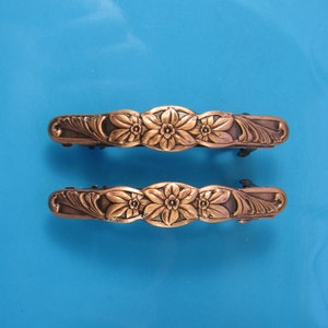 FRENCH BARRETTE Set of Two 50mm Floral design Barrettes for Thin Hair Hair Accessories Small Barrette Barrettes for Women image 2