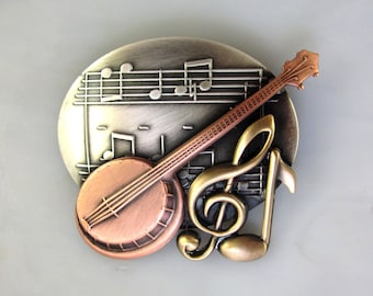 Banjo Brooch- Banjo Jewelry- Banjo Pin- Banjo Gift- Music Award- Music Teacher Pin- Bluegrass Music- Musical Score- G Clef- Banjo-