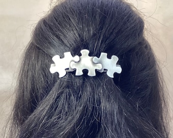 PUZZLE FRENCH BARRETTE 70mm- Autism Awareness- Puzzle Jewelry- Hair Accessories- Hair Clip- Clips for Women- Barrettes and Clips-