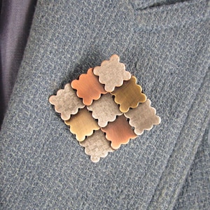 Patchwork Quilt Brooch- Gifts for Quilters- Quilt Jewelry- Modern Quilter- mixed metal jewelry