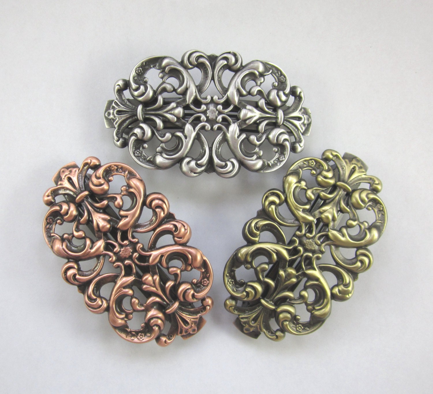 Antique Gold Tone Filigree Hair Accessory Barrette Ornate Metal Edwardian READ Hair Barrettes – 1928 Jewelry main image 3
