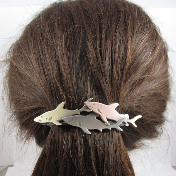 Shark French Barrette 80mm- Thick Hair Barrette- Hair Accessories- Hair Clips- Shark Jewelry