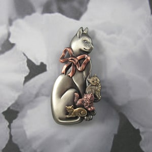 Cat Brooch- Cat Lover Gift- Cat Rescue- Cat Pin- mixed metal jewelry