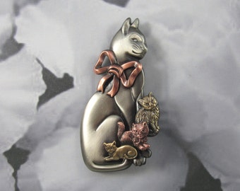 Cat Brooch- Cat Lover Gift- Cat Rescue- Cat Pin- mixed metal jewelry