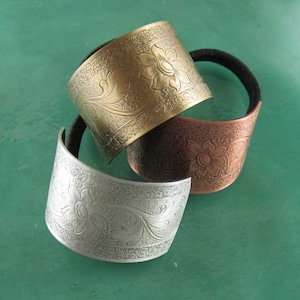 Ponytail Holder- Elastics- Hair Ties-Soft Flower Embossed Metal