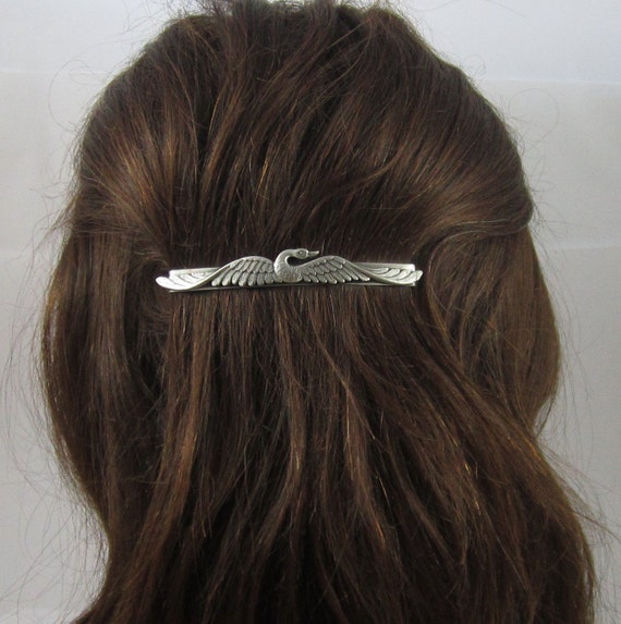 SWAN BARRETTE- Silver Barrette- Swan Hair Accessory- Barrettes and Clips