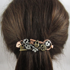 Pasador francés Steampunk de 80 mm - Pasador grueso para el cabello - Accesorios para el cabello - Pinzas para el cabello - Steampunk - Joyas con cerradura y llave