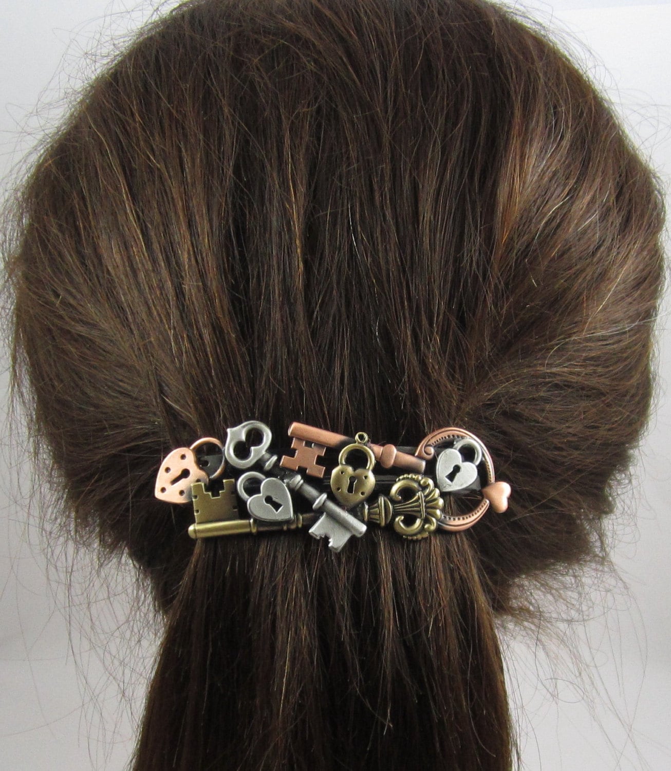 Steampunk Locks and Keys French Barrette 80mm- Thick Hair Barrette-  …