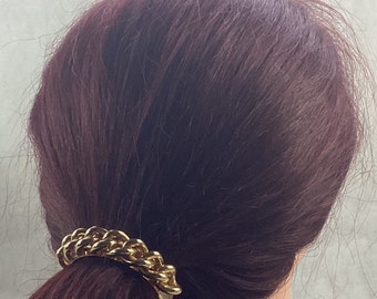 PONYTAIL FRENCH CLIP- Chain Link Shiny Gold Ponytail Clip- Hair Accessories- Ponytail Clip-