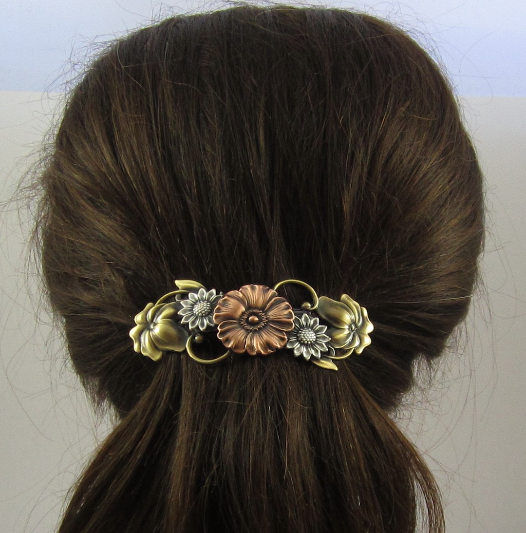 FLOWERS FRENCH BARRETTE 80mm Thick Hair Barrette Hair Barrette Barrette