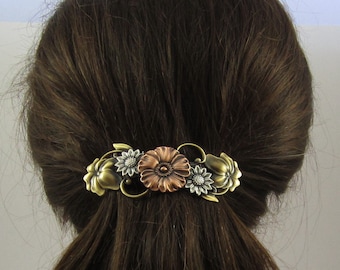 FLOWERS FRENCH BARRETTE 80mm- Thick Hair Barrette- Hair Barrette- Barrette- Hair Clip- Hair Accessory- Flowers