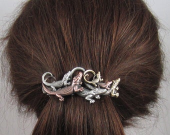 ALLIGATOR French Barrette 80mm - Mixed Metal Reptile Hair Clip