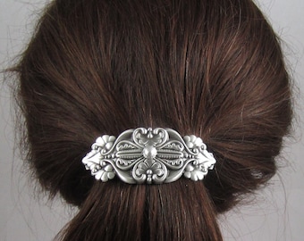 OLD WORLD VINTAGE French Barrette 80mm- Thick Hair Barrette- Hair Accessory Large Barrette- Hair Clip- Silver Barrette