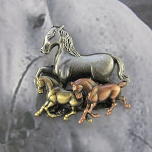 Horses Brooch- Horse pin- Equestrian Jewelry- mixed metal jewelry-Horse Lover Gift