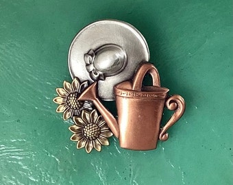 Gardener’s Brooch- Gifts for Gardeners- Gardener's Jewelry- Hat Pins for Women- Pocketbook Pins- Personal Gift- Gardener's Pail-