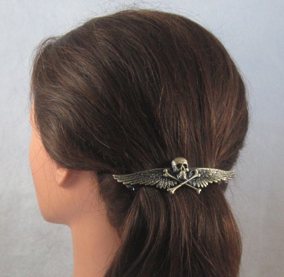 Skull And Bones French Barrette 80mm Thick Hair Barrette Etsy