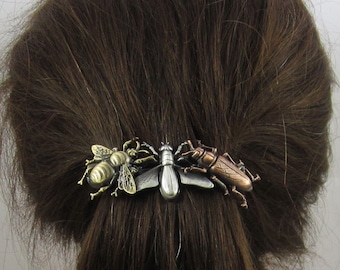 Bugs FRENCH BARRETTE 80mm- Thick Hair Barrette- Hair Accessory- Hair Clip- Hair Barrette-  Bugs- Entomology- Insects- Barrettes for Women-