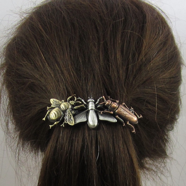 BUGS FRENCH BARRETTE 80mm- Thick Hair Barrette- Hair Accessory- Hair Clip- Hair Barrette-  Bugs- Entomology- Insects- Barrettes for Women-