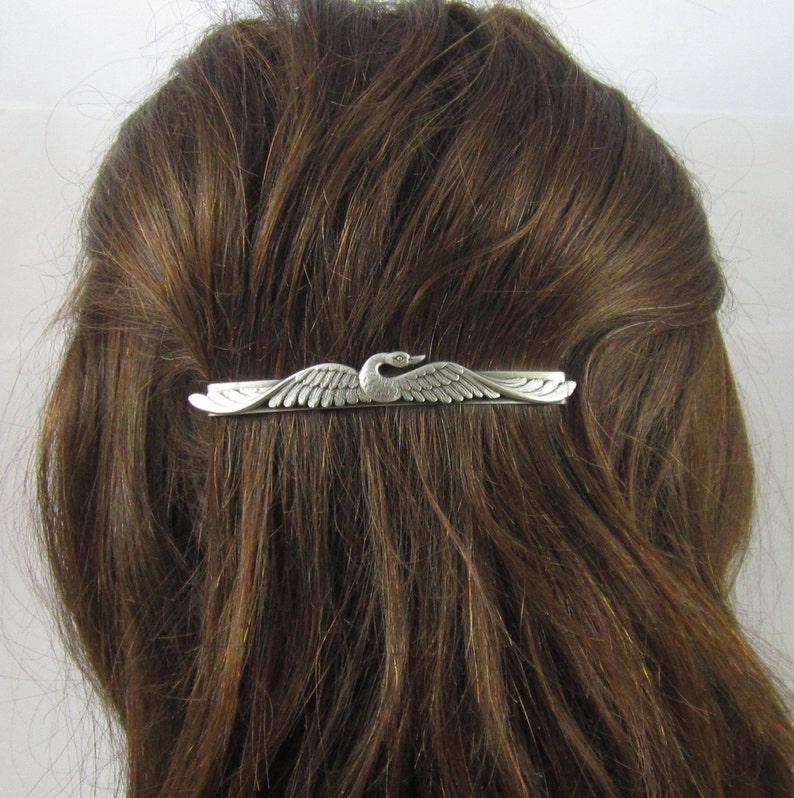 SWAN BARRETTE Silver Barrette Swan Hair Accessory Barrettes and Clips image 6
