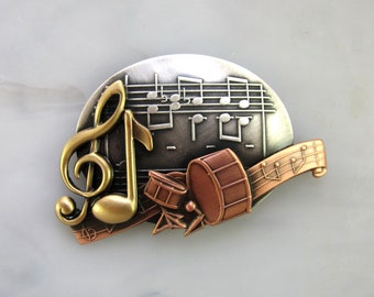 Drummer Jewelry- Drummer Brooch- Drummer Pin- Drummer Gift- Music Lover Gift- Musician Gift- Music Teacher Gift- Musical Score- G Clef-