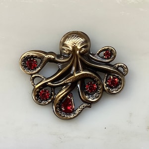 Rubin Oktopus Brosche - Oktopus Anstecknadel - Oktopus Anstecknadel - Messing Oktopus Anstecknadel - Oktopus Halskette - Hutnadeln für Frauen - Taschenbuch Pins